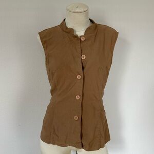 Sleeveless Brown Button-Down Shirt